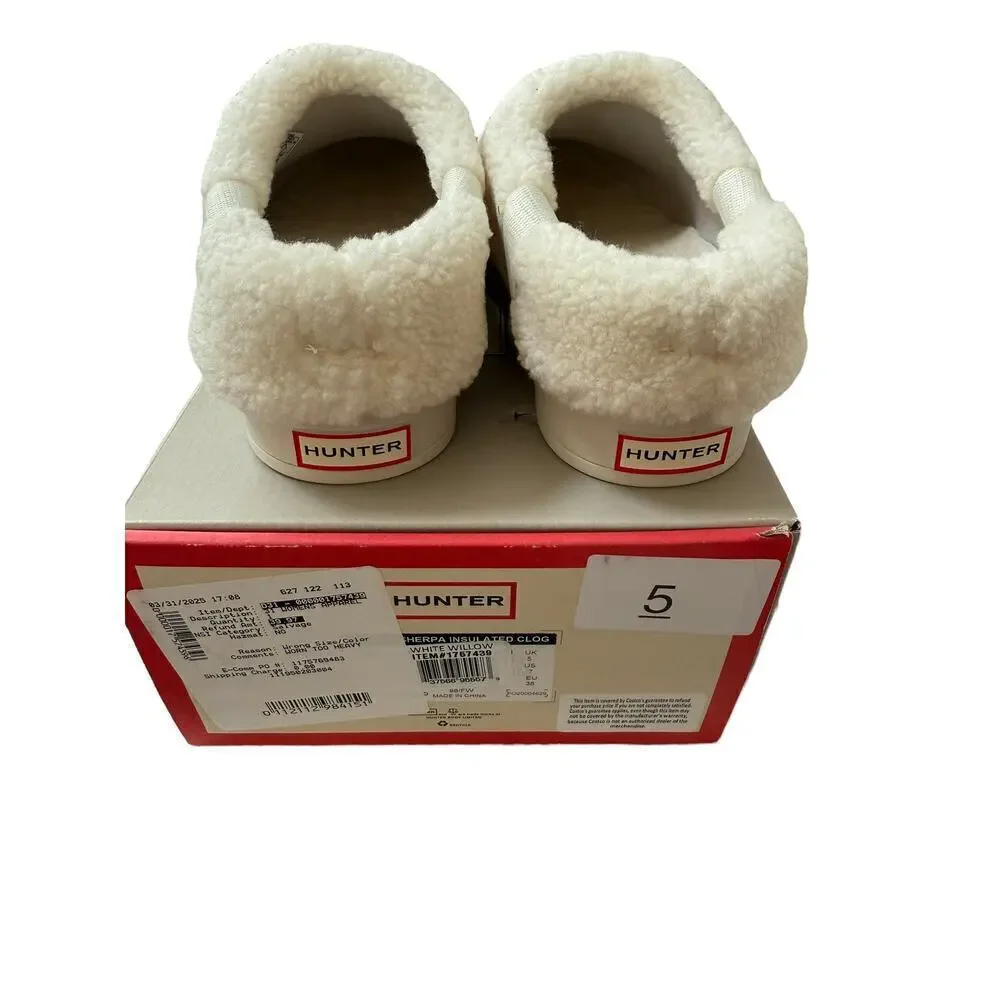 NIB Hunter Women's White Willow Play Sherpa Insulated Clog Size 7